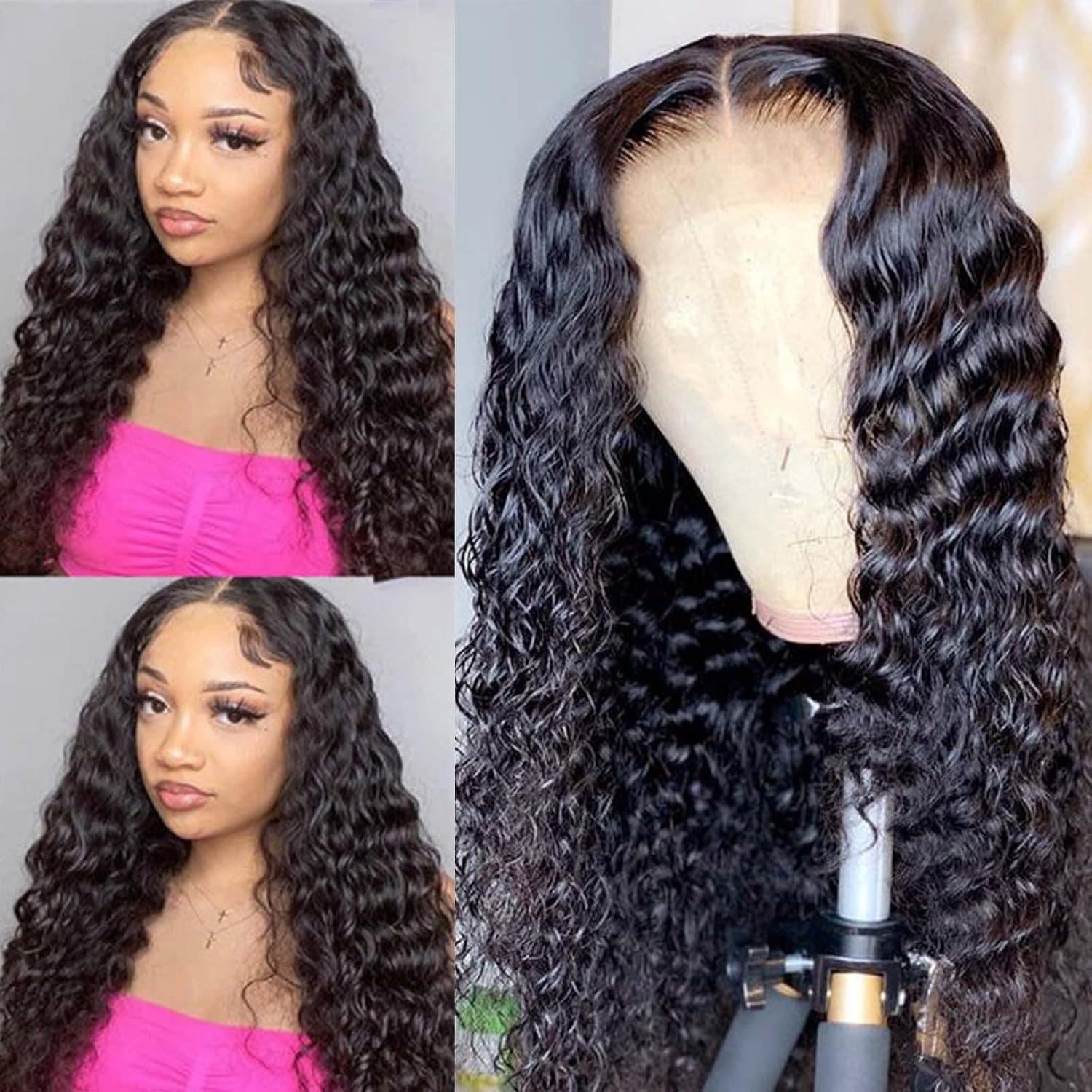 Deep Wave Lace Front Wigs Human Hair for Black Women 13x5x0.5 Curly Lace Front Wigs Human Hair Pre Plucked with Baby Hair 150% Density Glueless Brazilian Virgin Human Hair Wigs 16 Inch Natural Color