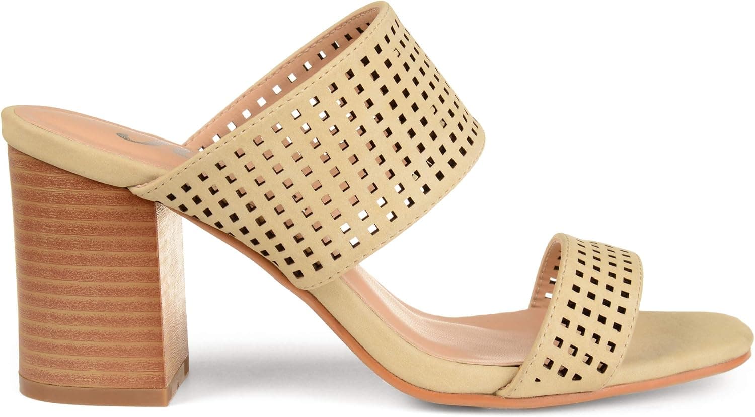 Brinley Co. Womens Santos Faux Leather Laser-Cut Dual-Strap Heeled Mules