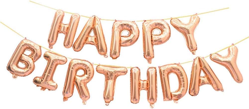 GOER Rose Gold Happy Birthday Balloons,16 Inch Foil Letter Balloons Banner for Birthday Party Decorations