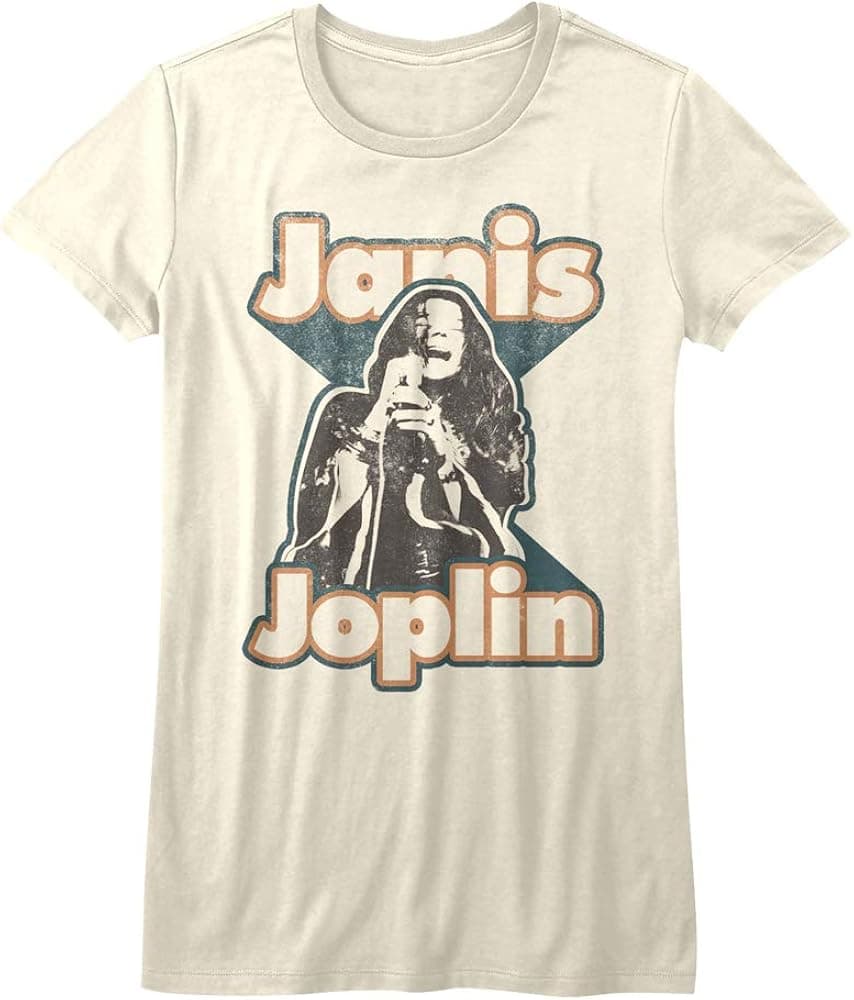 Janis Joplin American Rock Artist Janis Singing Image Juniors Short Sleeve T-Shirt Graphic Tee