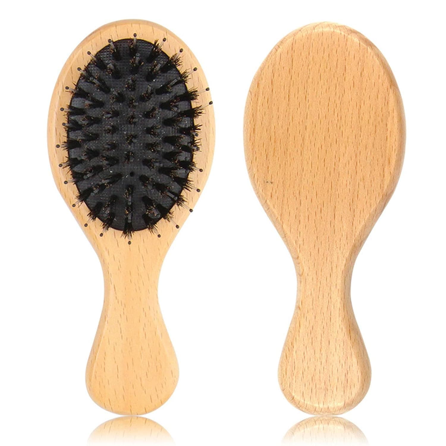 ANYI Boar Bristle Hair Brush, Wooden Hair Brush Smoothing Hairbrush for Women Men Kid Wet/Dry Hair, Paddle Hair Brush for Thick Hair Reduce Frizz Dry Restore Detangles Hair (Black） (Small)