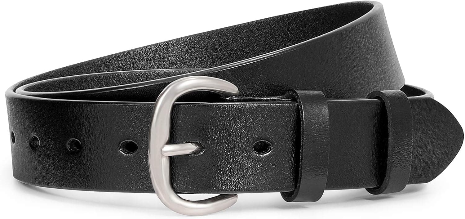 SANSTHS Women Black Buckle Belt Casual Leather Belt with Black Metal Buckle for Jeans Pants Dresses