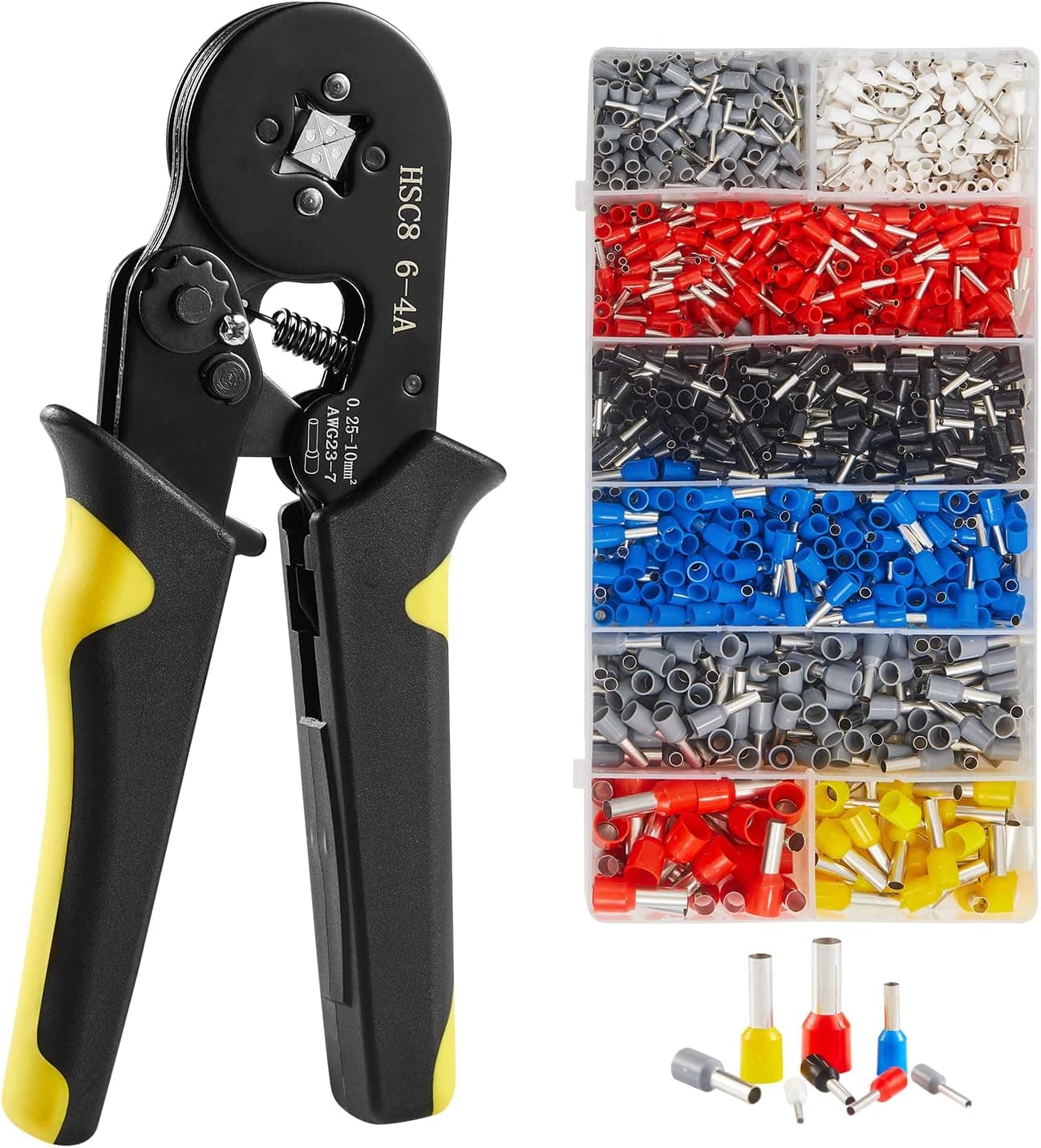 Ferrule Crimping Tools Wire Pliers - 1250 PCS Wire Ferrules with Crimpers Pliers Kit for Electricians, Adjustable Ratchet Tools with Terminals Connectors 0.25-10 mm² (AWG 23-7)