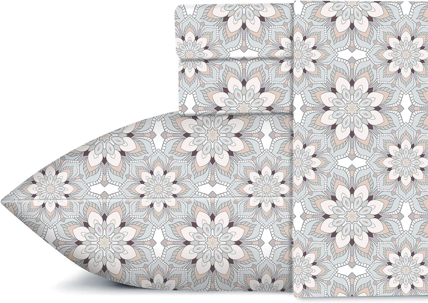 JOOKI Floral Printed Sheets Set King Super Soft Pattern Sheets Brushed Microfiber Cooling Bed Sheets 16” Deep Pocket, Breathable Durable Wrinkle Free Bedding Set 4 Pieces