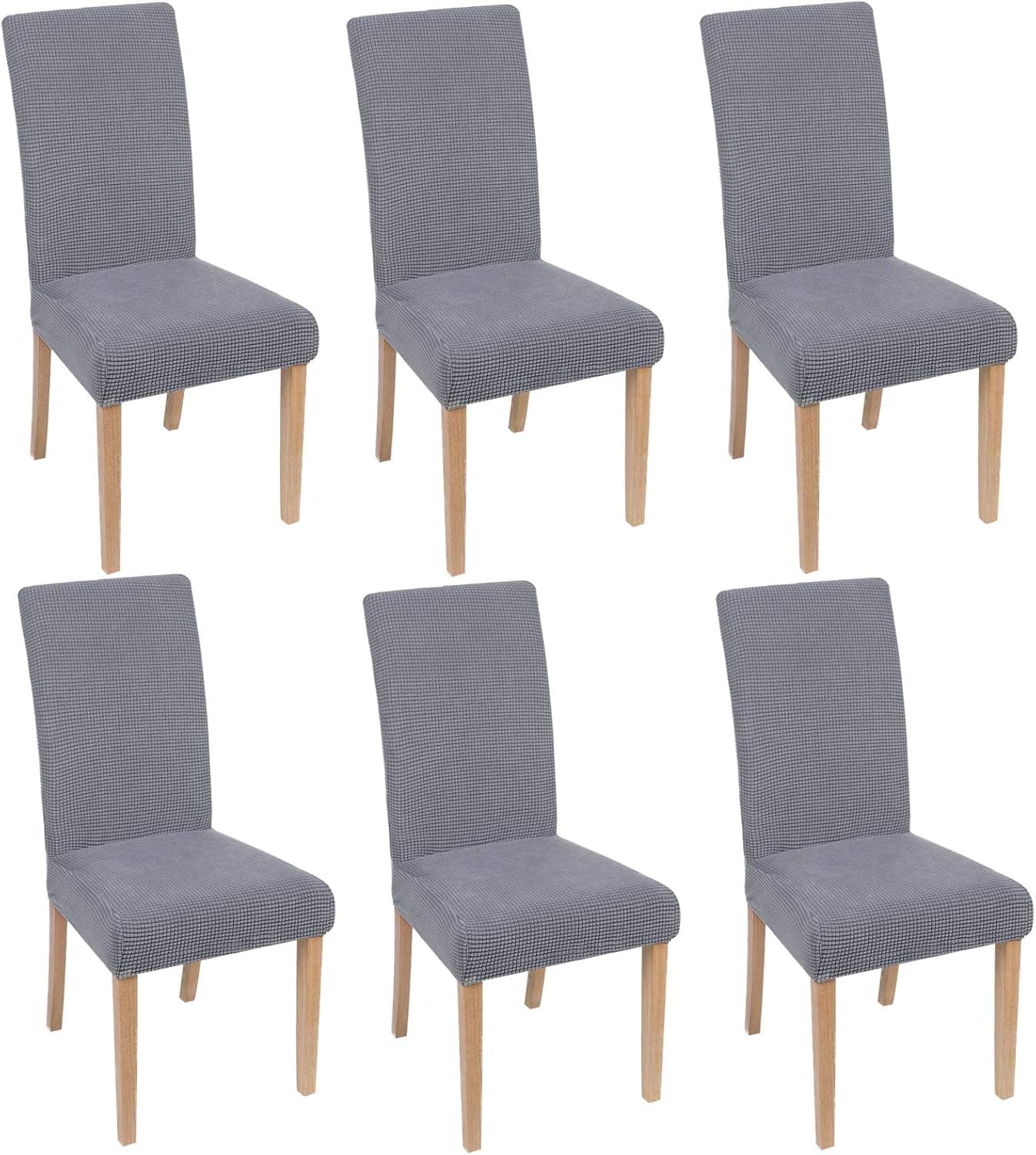 smiry Chair Covers for Dining Room, Stretch Jacquard Dining Room Chair Covers, Removable Washable Parsons Chair Slipcovers Set of 6, Light Grey