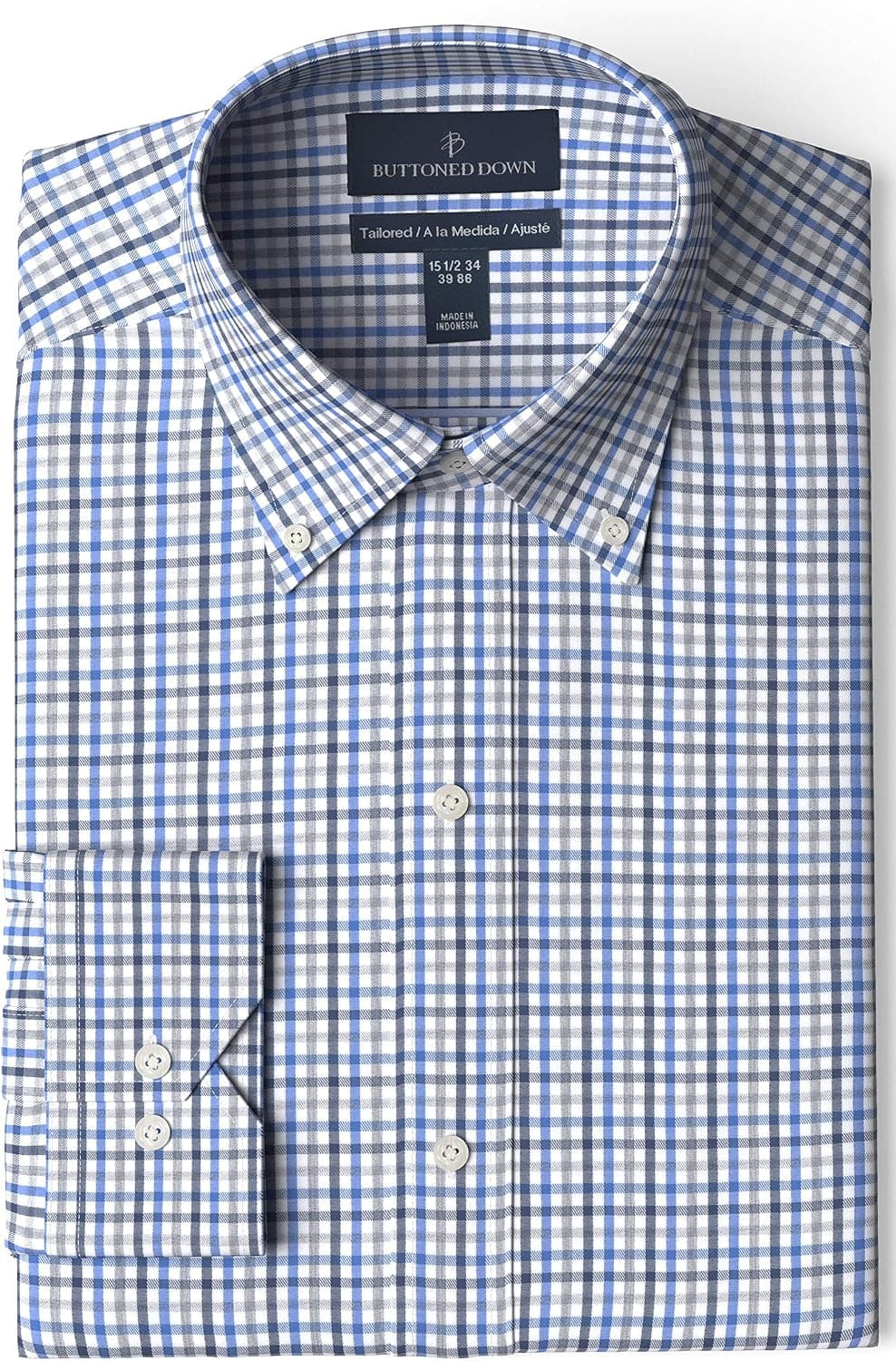 Buttoned Down Men's Tailored Fit Button Collar Pattern Dress Shirt