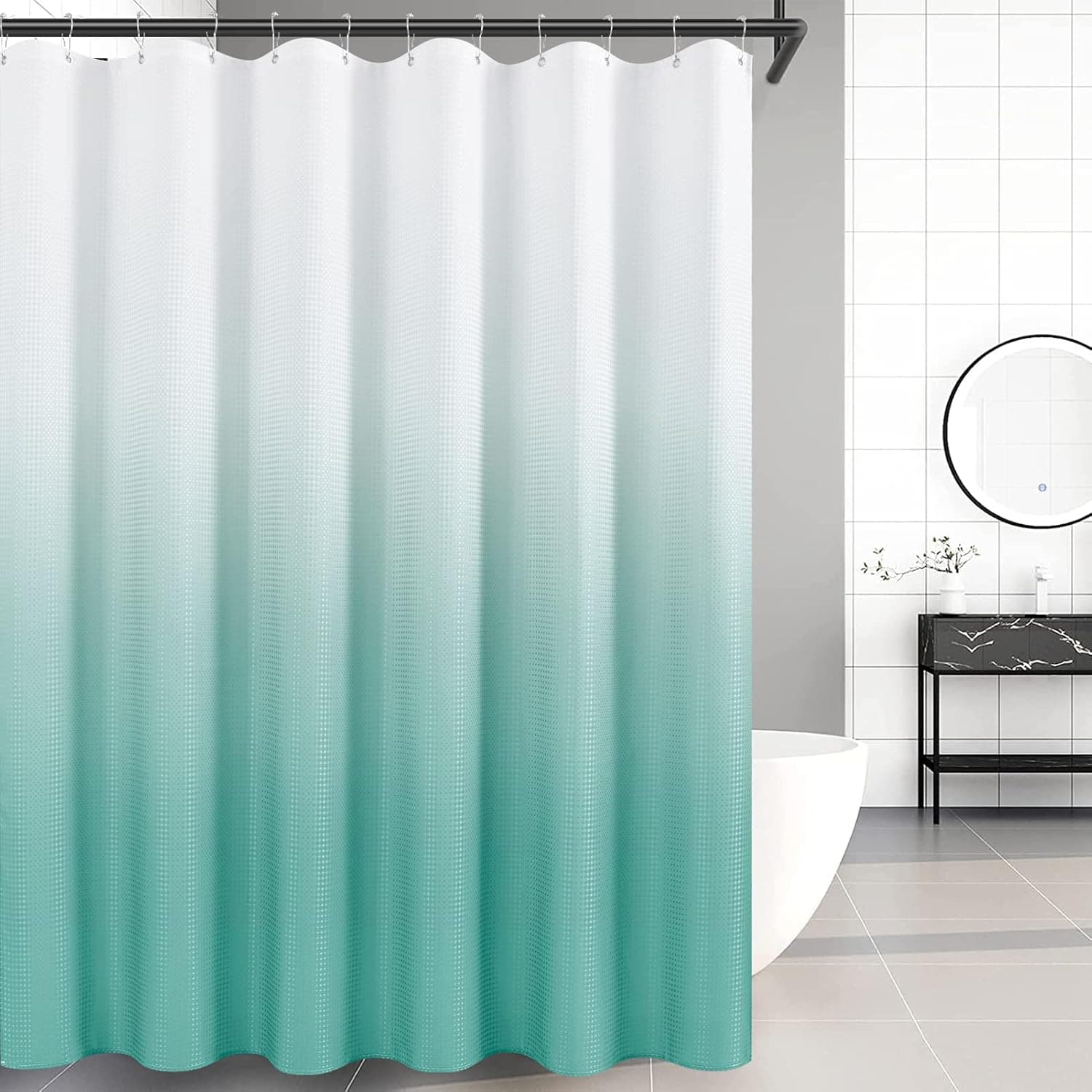Joywell Teal Shower Curtain for Bathroom, Waterproof Fabric Shower Curtain Set with 12 Hooks, Coastal Decor Bath Ideas Summer Ocean Beach Theme Bathroom Curtain Shower Set, 72x72, Turquoise