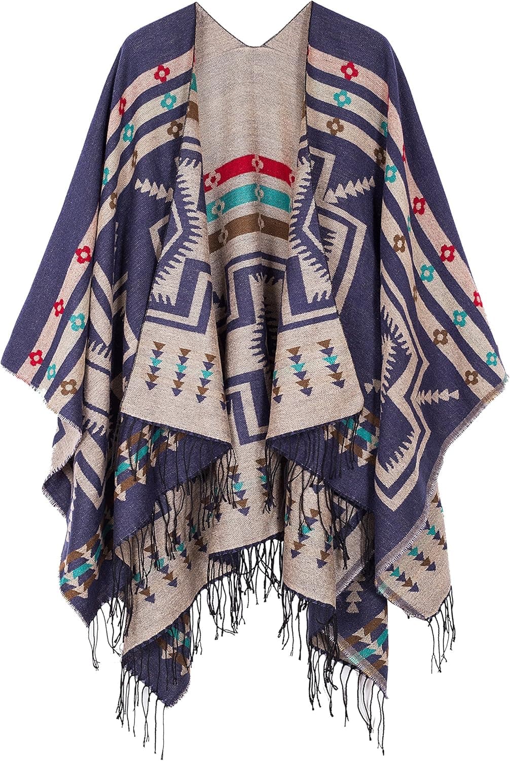 Women's Warm Shawls Wraps Open Front Cardigan Vintage Pattern Poncho Cape Sweater Coat