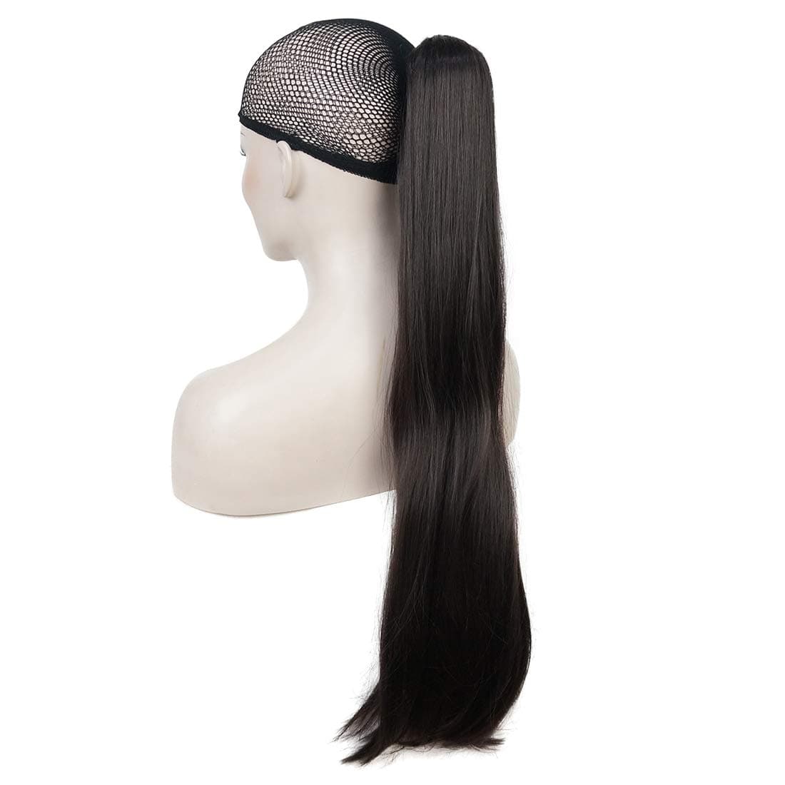 Lydell 24" Long Straight Styled Clip In Claw Ponytail Hairpiece Synthetic Hair Extension with a jaw/claw clip (Dark Brown)
