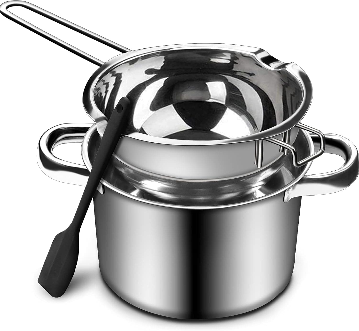 Marsheepy 1000ML/1QT Double Boiler Chocolate Melting Pot with 2.3 QT 304 Stainless Steel Pot, Chocolate Melting Pot with Silicone Spatula for Melting Chocolate, Candy, Candle, Soap, Wax
