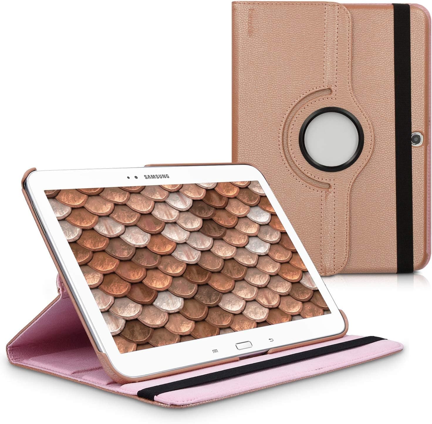 kwmobile Rotating Case Compatible with Samsung Galaxy Tab 3 10.1 P5200/P5210 - Case PU Leather Tablet Cover with Stand - Rose Gold