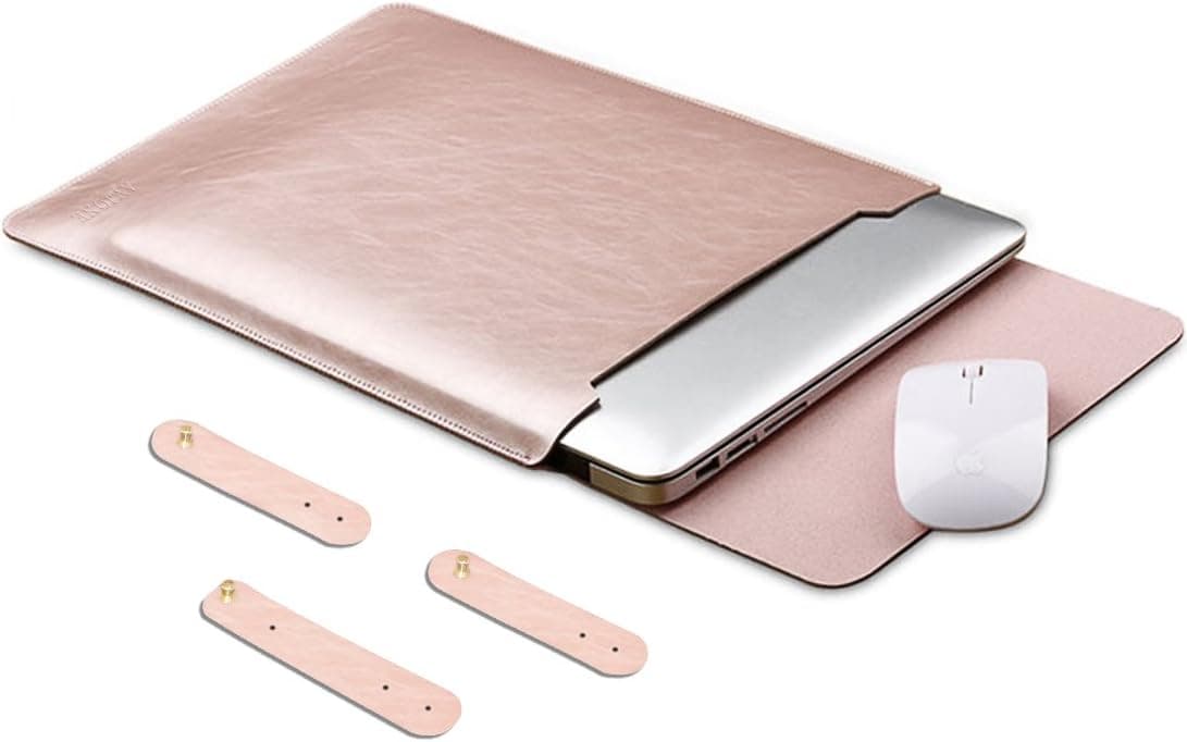 AVJONE Laptop Sleeve,Waterproof Leather Protective Sleek Laptop Case for MacBook Air 12 Inch Soft Sleeve Case Cover for MacBook Retina 12 inch Carry Bag Holder with Exterior Mouse Pad(Rose Gold)