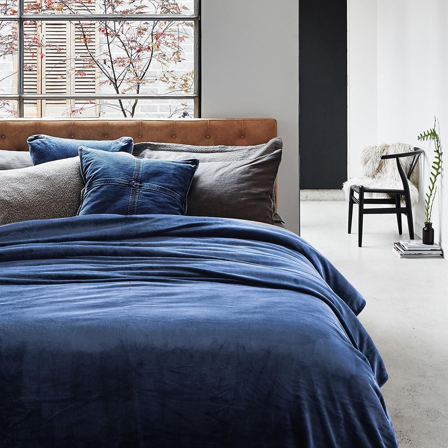 Super Soft Flannel Fleece Blanket, Cozy Warm Plush Microfiber Couch/Bed Blanket, 90"x90", Navy Blue