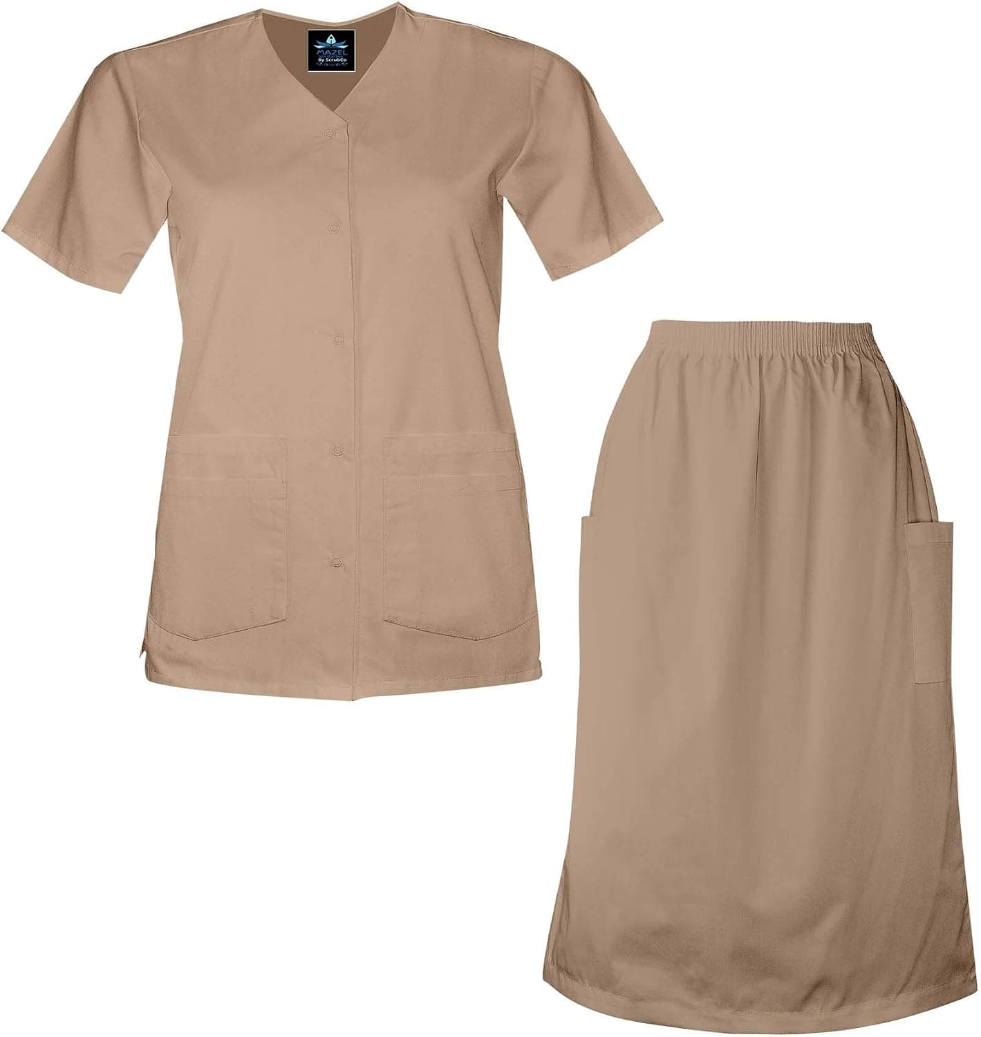 MAZEL UNIFORMS Skirt Scrub Set SNAP TOP and Elastic Skirt