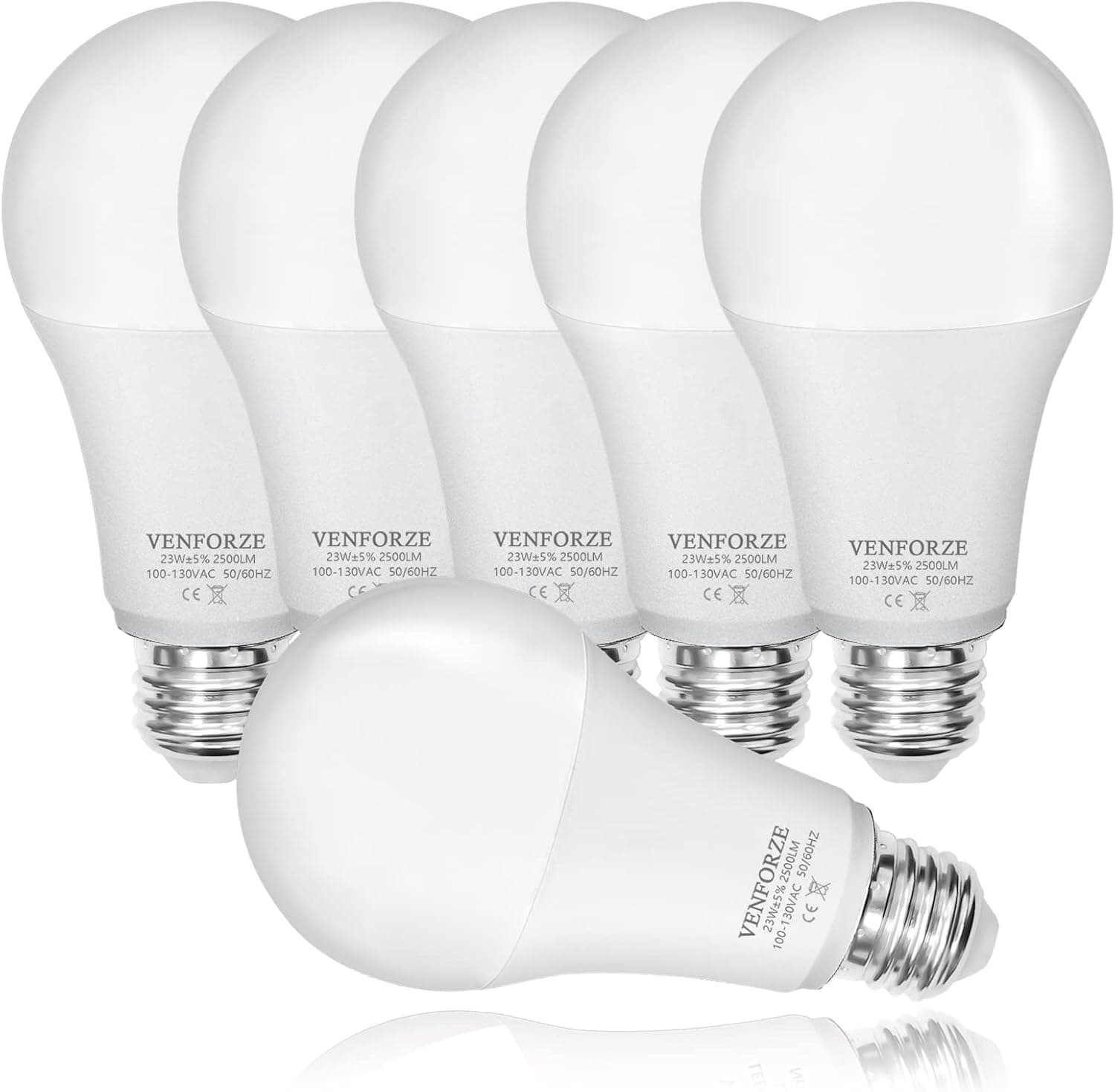 Venforze Bright Light Bulb,150w-200w Equivalent 2500LM E26 Led Bulb 23W Daylight White 5000K A21 Led Light Bulb Non-Dimmable 6-Pack