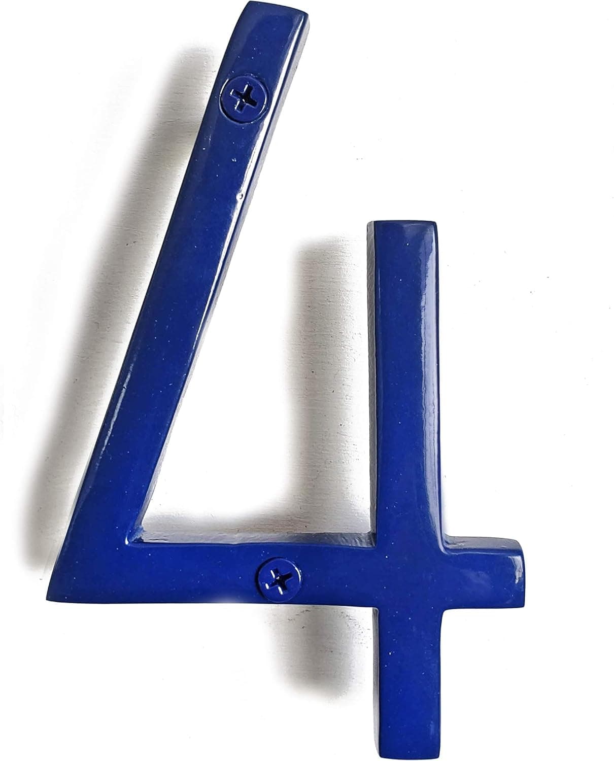 NACH Floating Mount Shadow House Address Number For Outside or Inside, Metal Modern House Numbers For Mailbox, Front Door, Maximum Rust Protection, Glossy Blue, 6 inch, 4, HH-SDW6-BLU-4