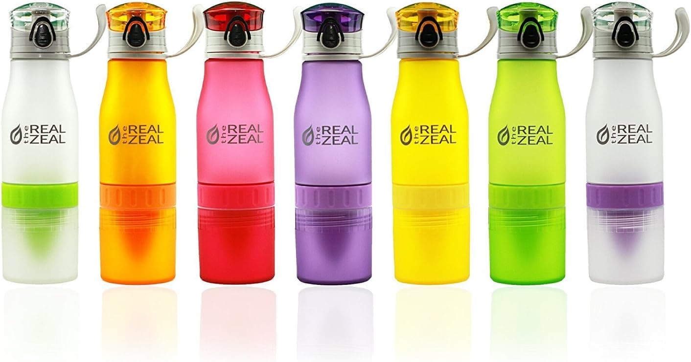 The Real Zeal Infüse Flip-Top BPA Free Water Bottle with Fruit Chamber and Integrated Juicer, White/Green, 24 oz