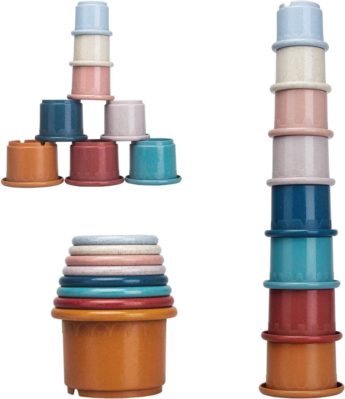 8 Pcs Stacking Cups Building Toy, Nesting Cups Toys, Educational Stackable Colorful Set with Embossed Animal Characters for Bathtub Beach Indoor Outdoor