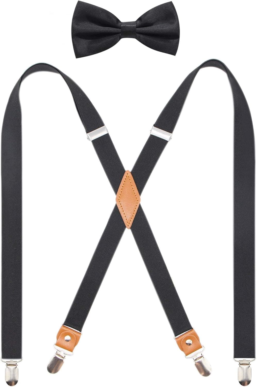 Timiot Mens Suspender and Bowtie Set X Back Heavy Duty Adjustable Elastic Clips