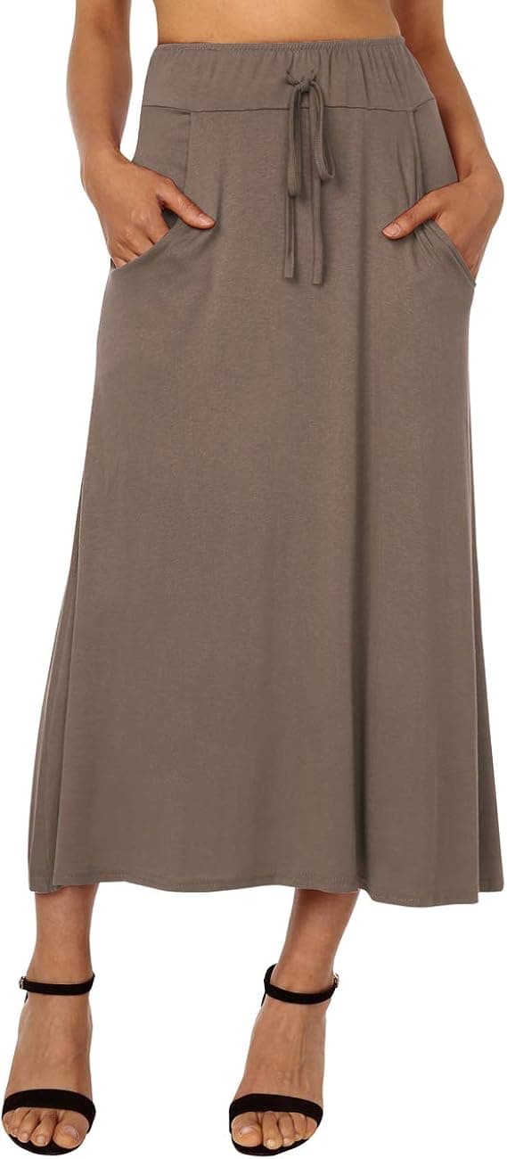 DJT FASHION Women's High Waist Flared Skirt Pleated Midi Skirt with Pocket