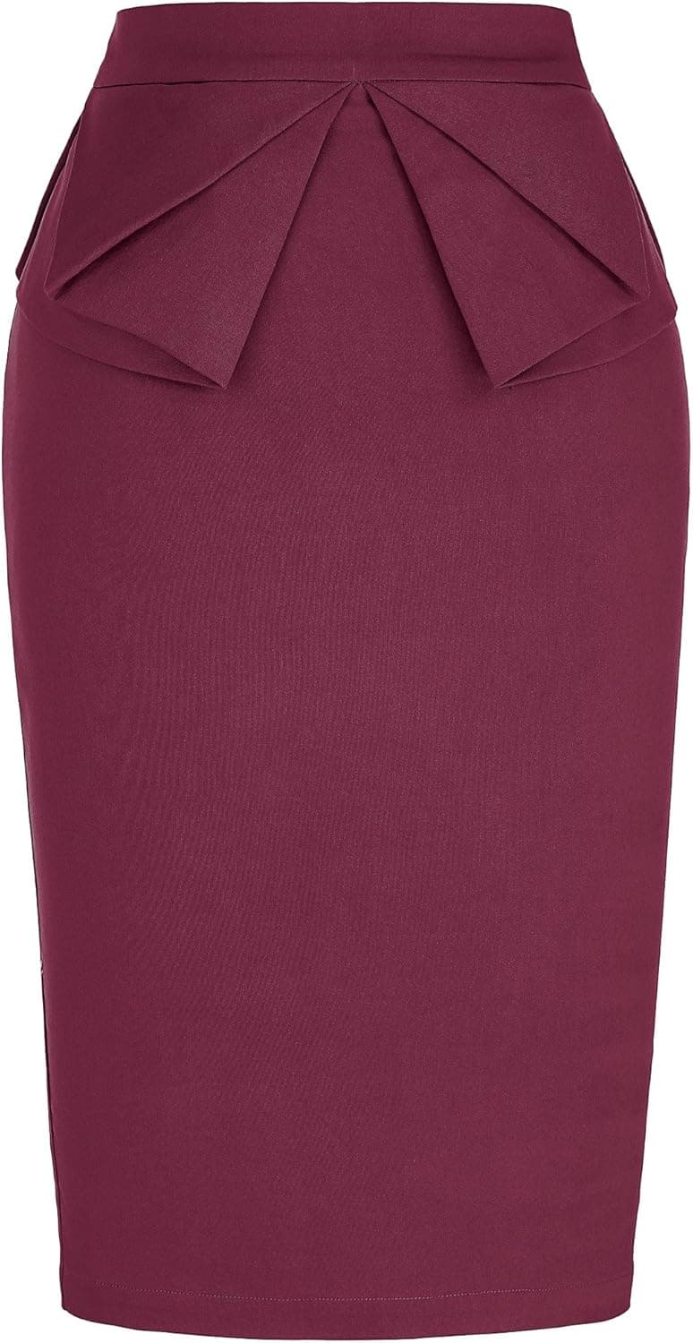 GRACE KARIN Women's High Waist Stretch Pencil Skirt Wine Red S