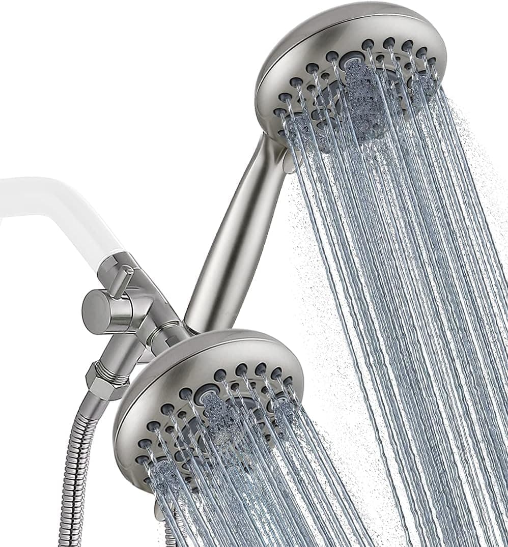 G-Promise High Pressure Dual Shower Head Combo | 72 Inches Flexible Stainless Steel Hose, 3-Way Solid Brass Diverter Bracket (Brushed Nickel)