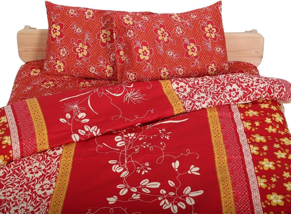 Deconovo Blossoming Flowers Queen Size Duvet Quilt Cover 200 Thread Count Cotton Comforter Set with Two Pillows, 78x90-inch, Red