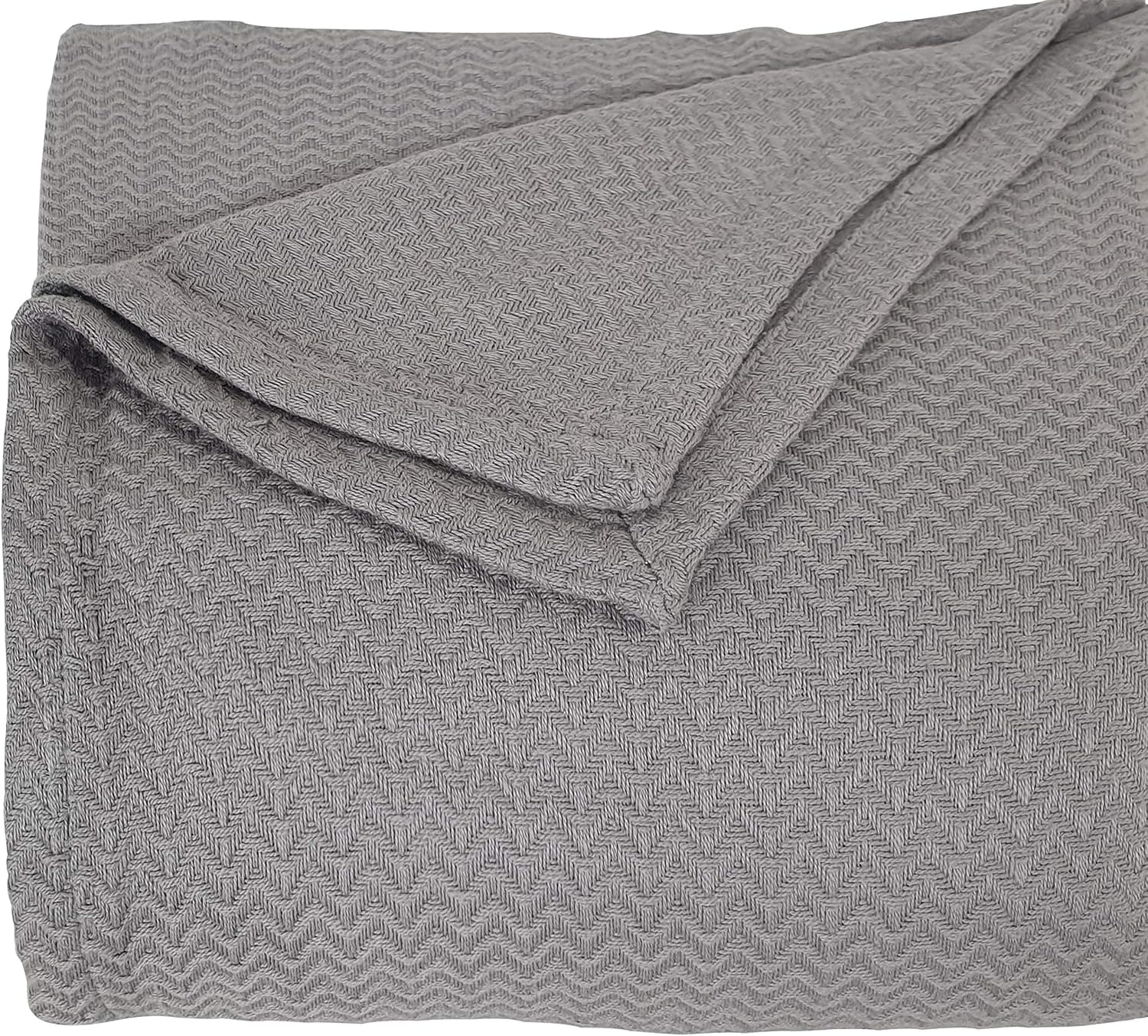 OMkras 100% Cotton Blanket King Herringbone Soft Throw Bed Blanket Thermal Breathable Bed Blanket Light Weight BLANKET100% Cotton Grey 90"X108"