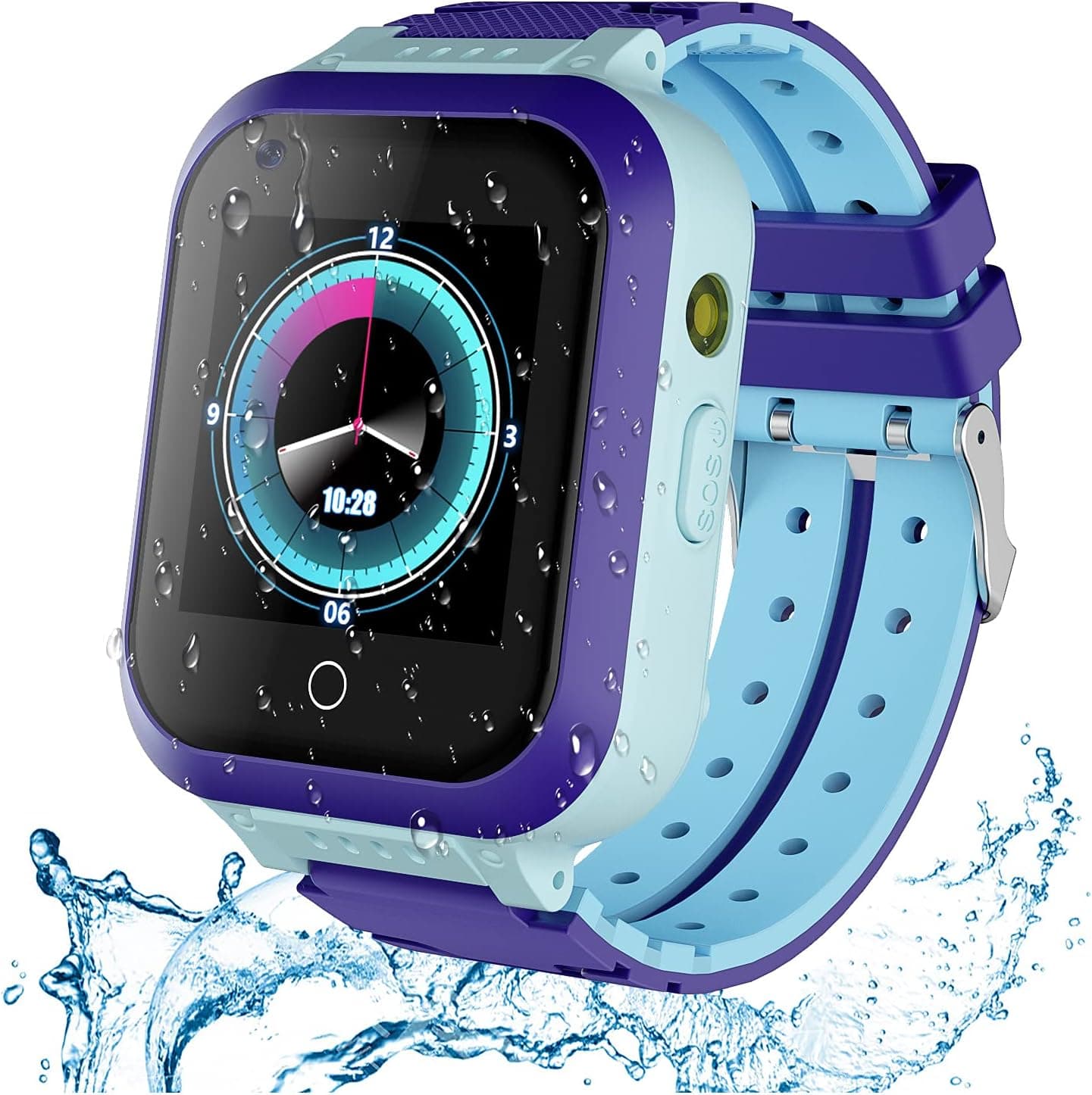 Upgraded 4G GPS Smartwatch for Girls Boys, IP67 Waterproof Sport Smart Watch Phone for Kids, with Camera WiFi Video Call Phone Call SOS Pedometer, 2-Style Watch Straps for Children 3-14 Years-Blue