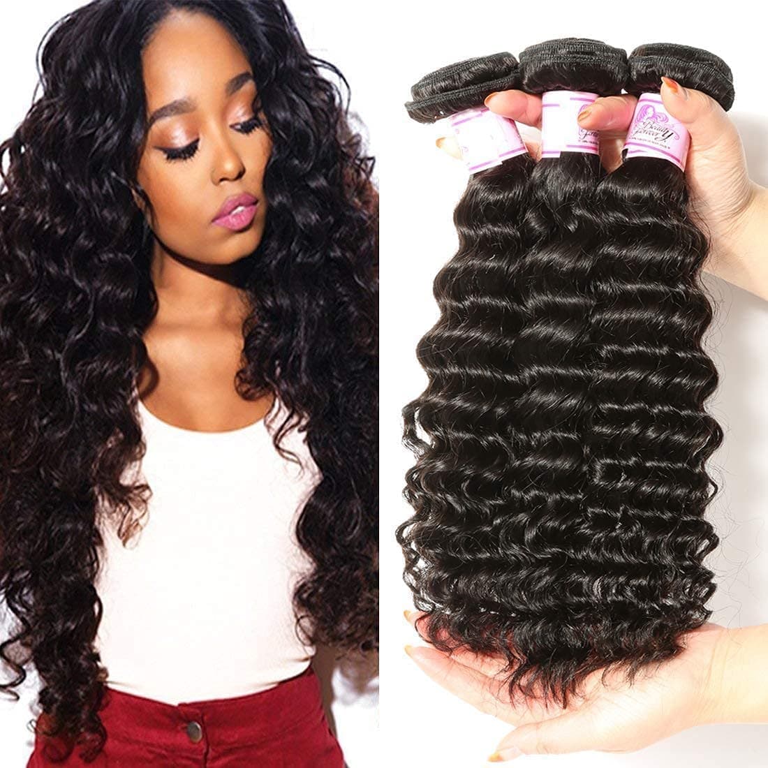 Beauty Forever 7A Virgin Brazilian Hair Deep Curly Wave Bundles 100% Unprocessed Human Hair Extensions (16 18 20inch)