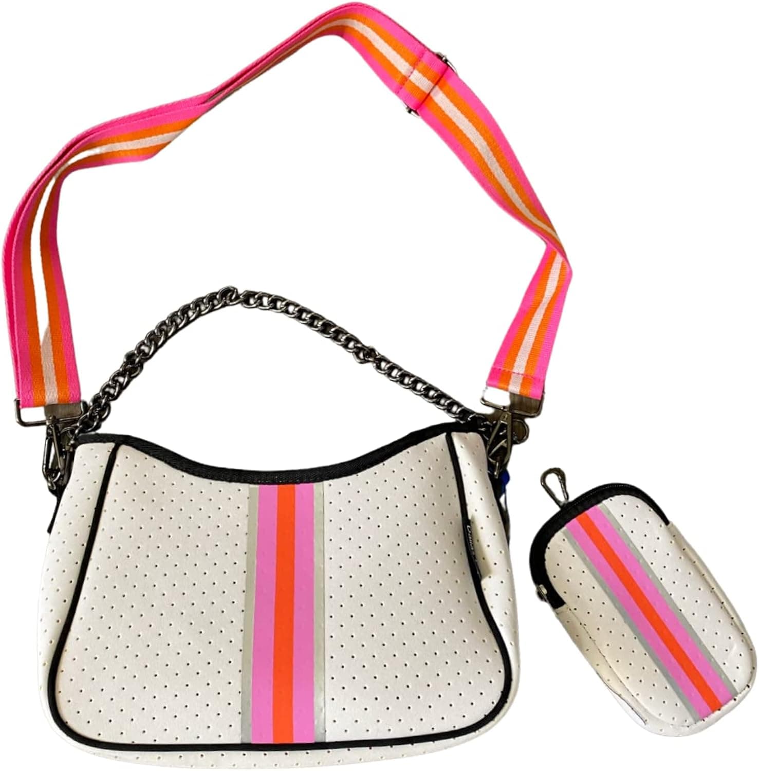 Dallas Hill Designs Crossbody Neoprene Purse for Women | Ladies Drawstring Handbag | 2 Detachable Straps | Matching Pouch