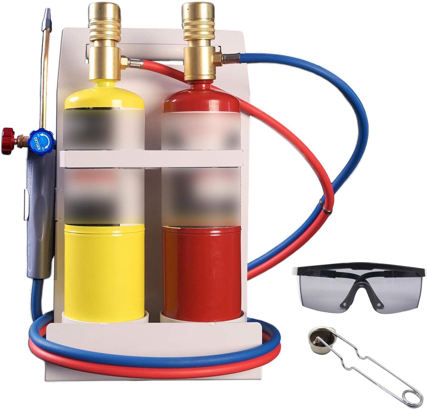 Oxygen MAPP Torch Kit With Pressure Meter With Tank Support, Glasses And Flint Spark Lighter(Gas Cylinders Not Included)