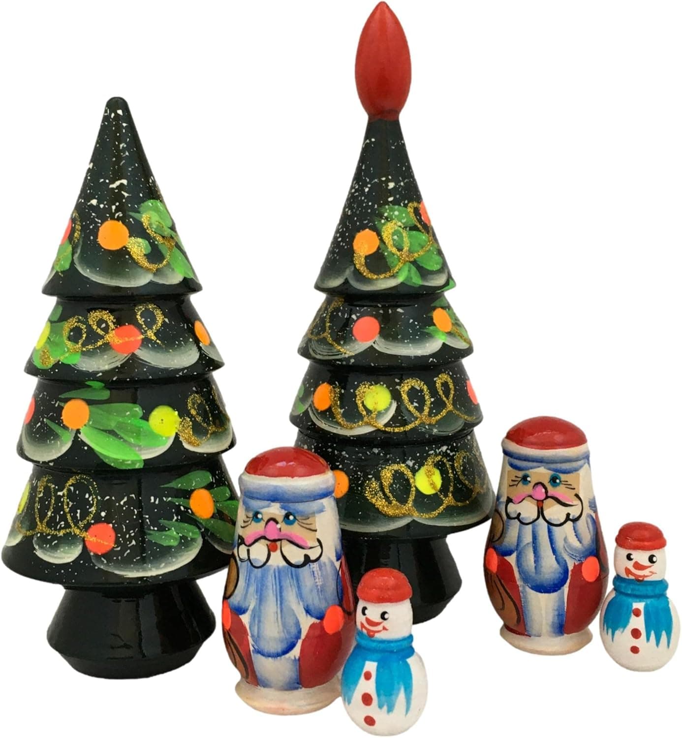 BuyRussianGifts Lot of 2 Sets Nesting Stacking Wooden Dolls Christmas Tree Santa Snowman Hand Painted Matryoshka Babushka Russian Ethnic Art/Each Set Contains 3 Dolls