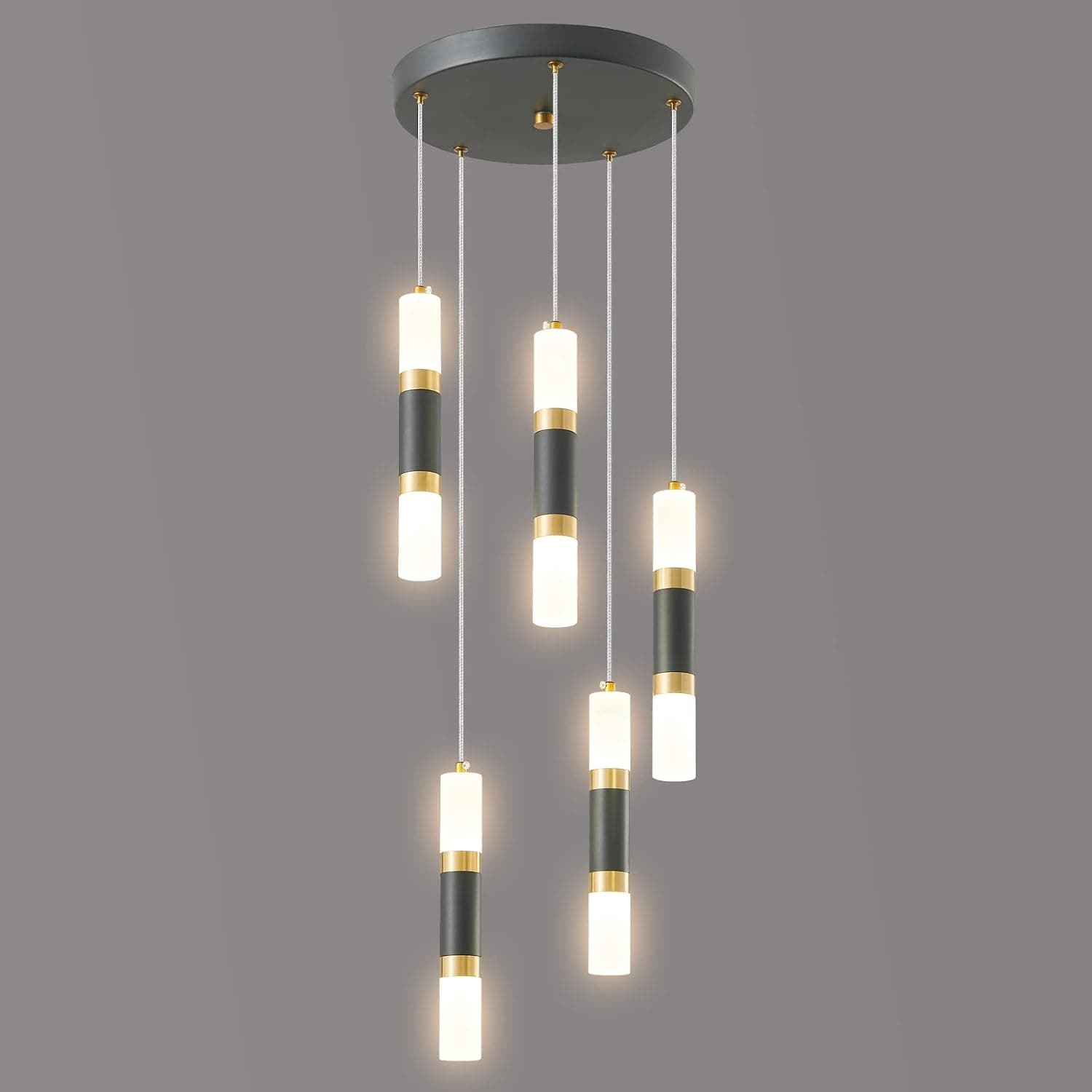 LIANGMH 5-Light Modern Pendant Light Kitchen Island Light Fixture Dimmable LED Black Mini Pendant Lights Dinning Room Kitchen Black Gold Pendant Lighting