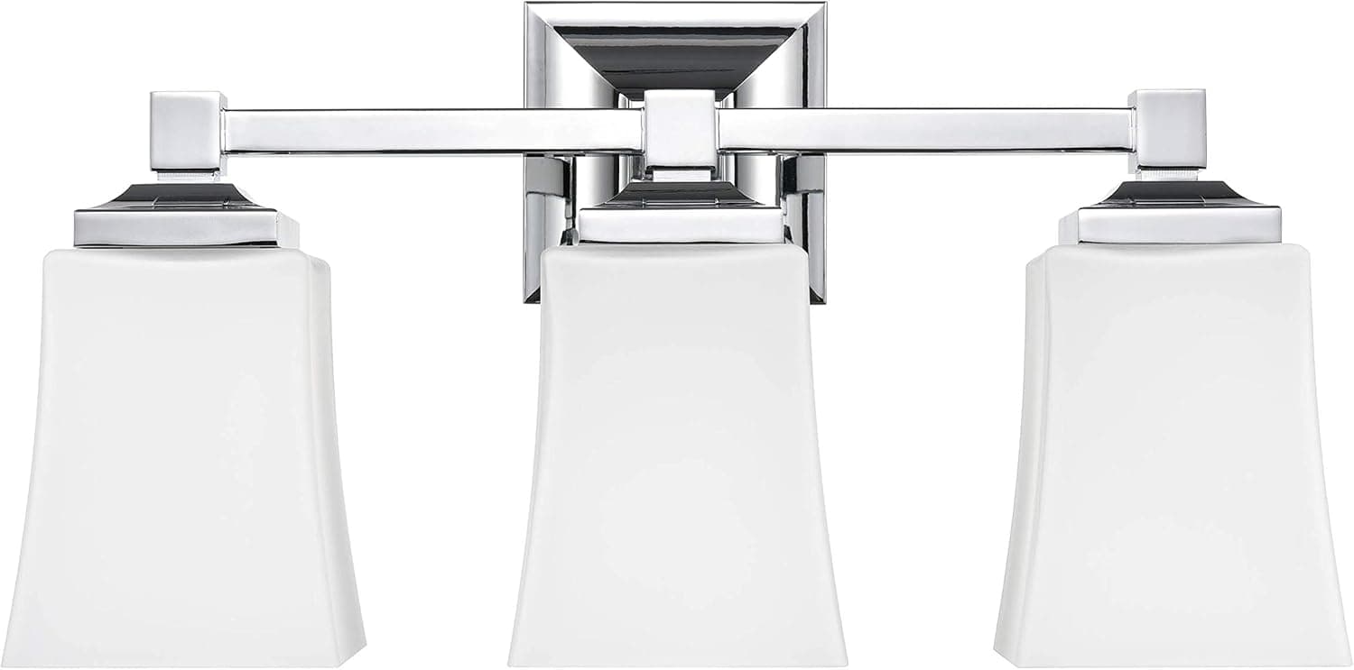 Linea di Liara Brighton 3 Light Bathroom Vanity Light Polished Chrome Bathroom Light Fixtures Over Mirror Modern Vanity Lighting Fixture with Frosted Glass Shade, UL Listed