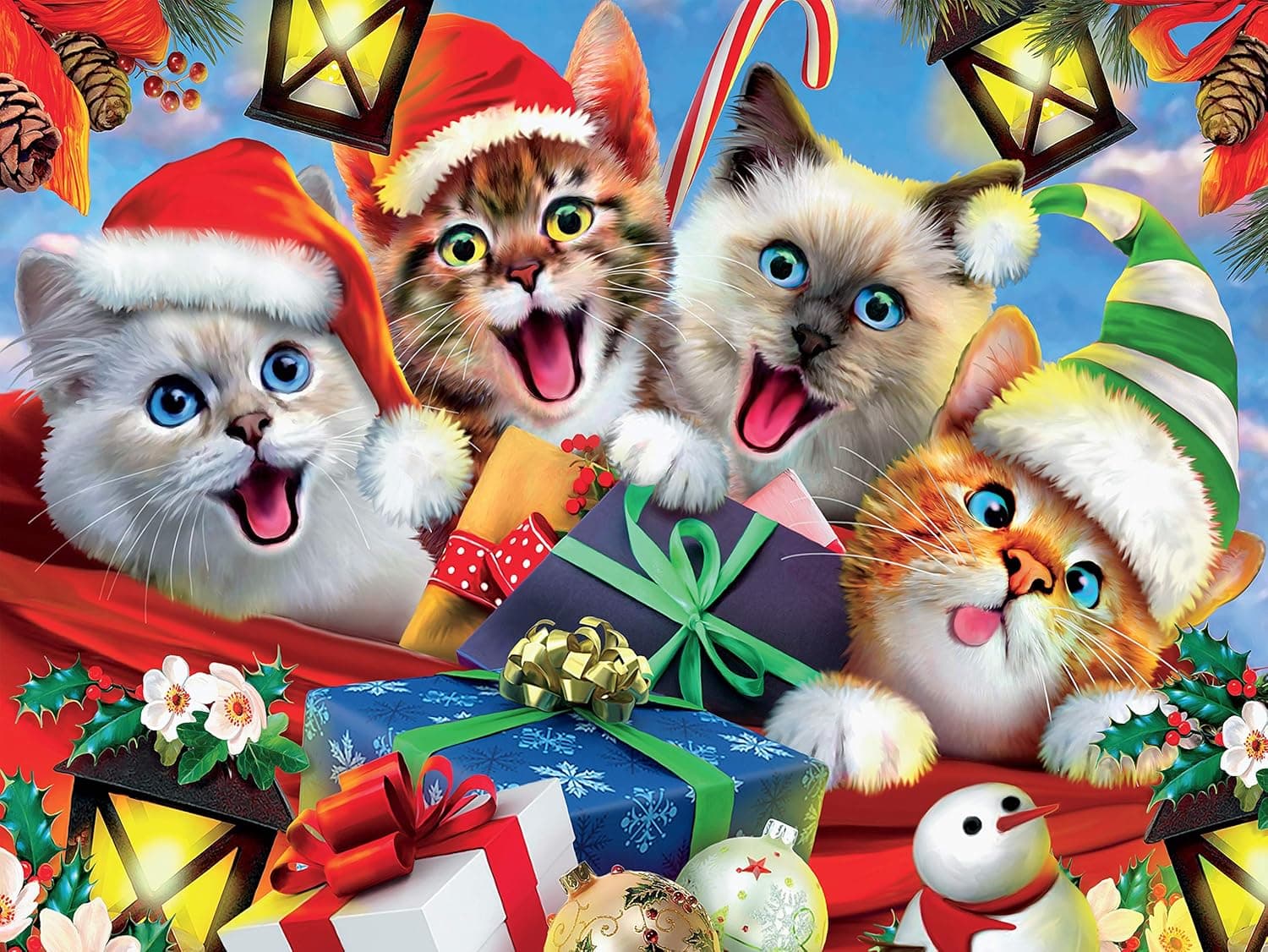Ceaco - Selfies - Holiday Cats in Hats Selfie - 550 Piece Jigsaw Puzzle