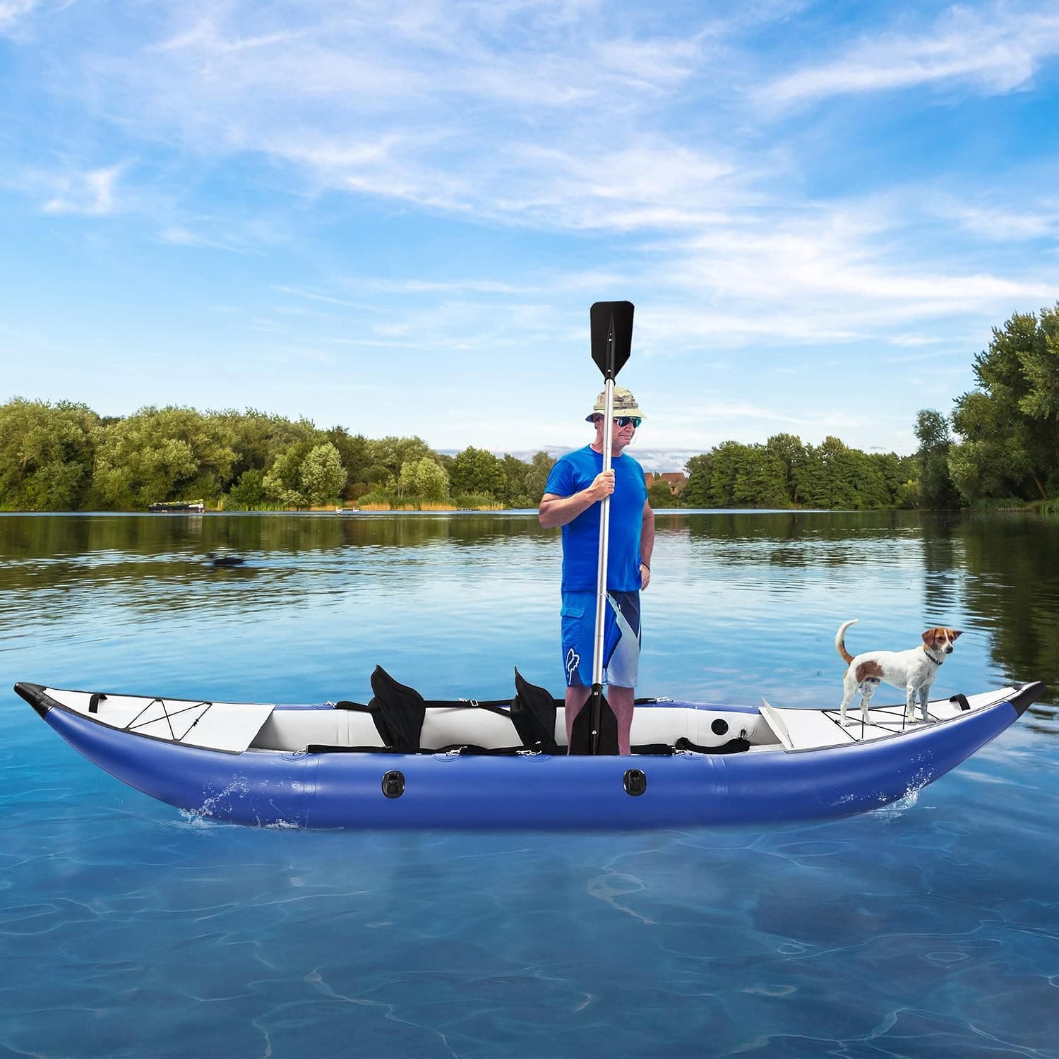 Merax 10/12/13FT Inflatable Kayak with Oar, 2-Person Inflatable Kayak Canoe with Air Pump, Enhanced Corner, Adjustable Seat & Skeg, Three Separate Chambers Kayak for Adults Kids