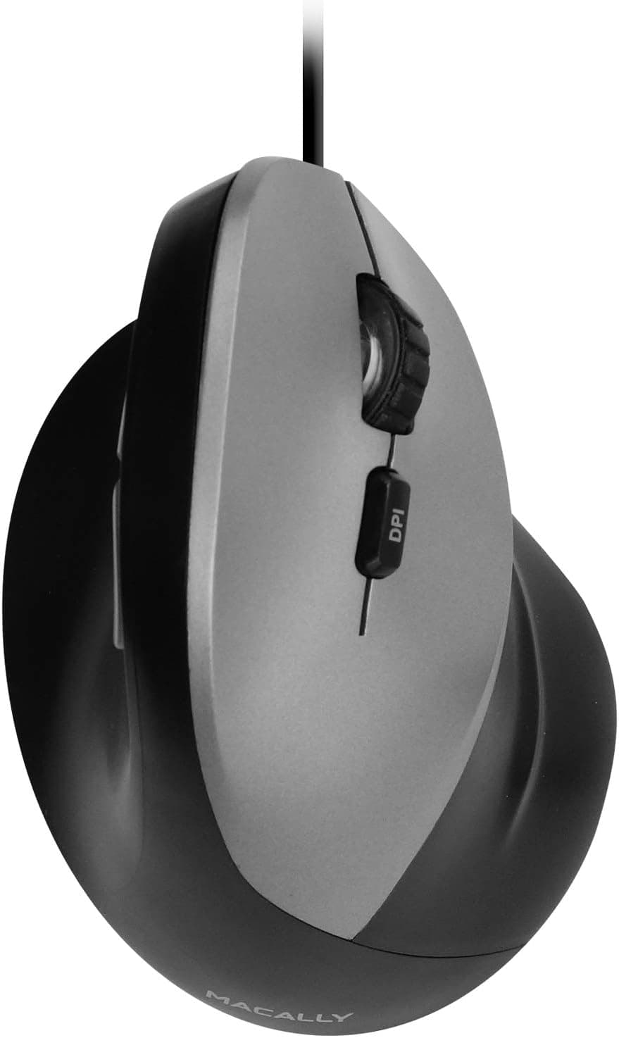 Macally Vertical Ergonomic Mouse with Wired USB Cable, Comfortable 6 Button Ergo Upright Design [Reduce Muscle Strain], DPI Control 800/1200/1600 for Laptop, PC, Computer, Desktop, Notebook etc, Black