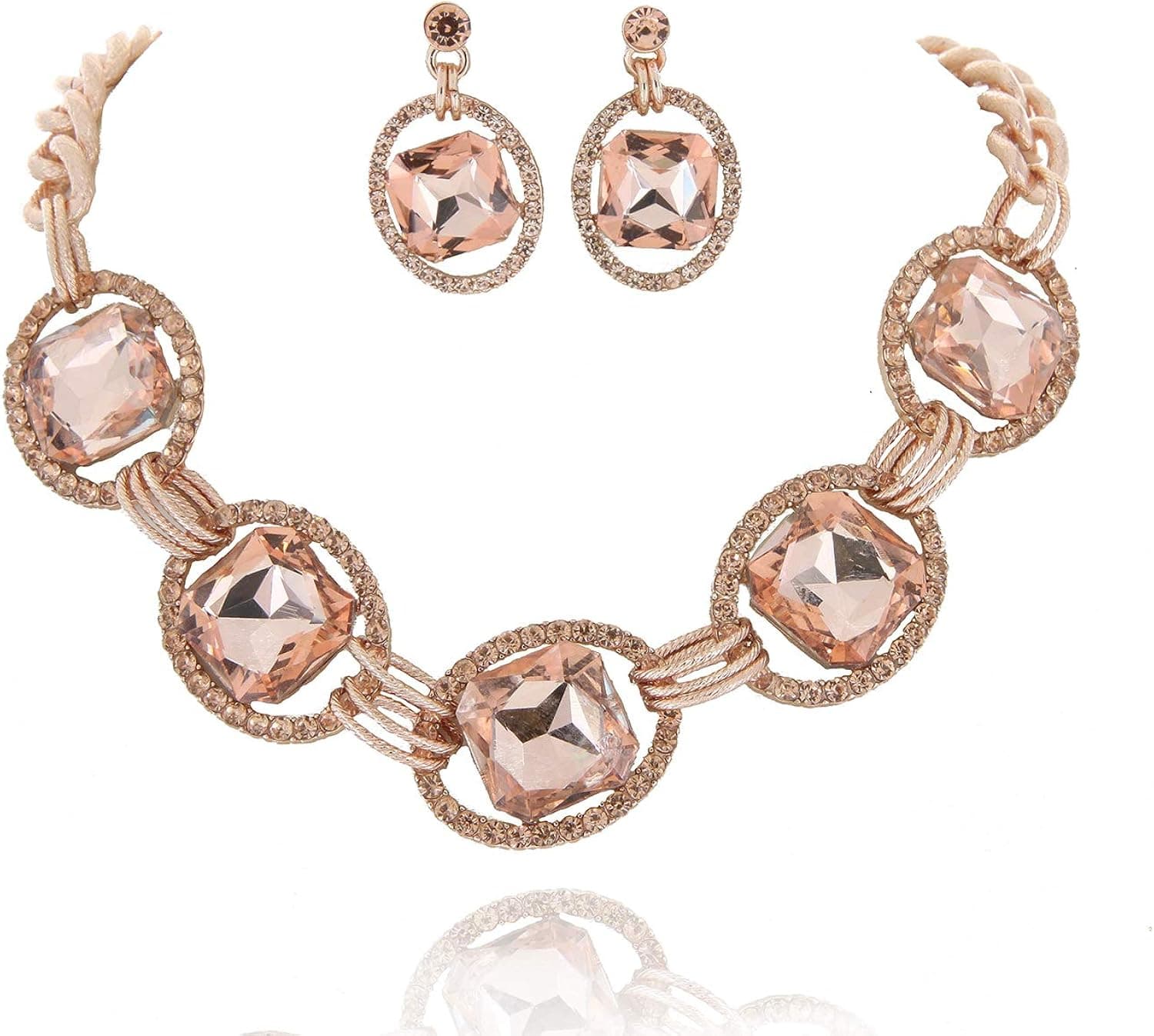 SP Sophia Collection Austrian Crystal Women's Chunky Choker Collar Chain Necklace and Earrings Jewelry Set