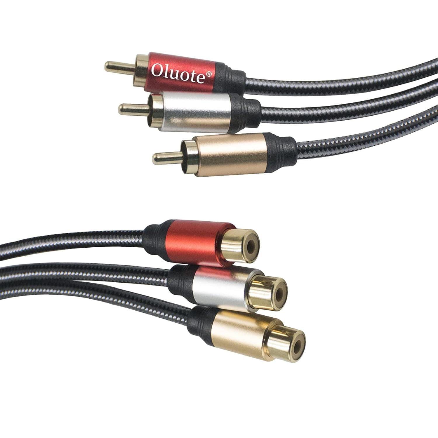 Oluote RCA Extension Cables, Gold Plated 3 RCA Male to 3 RCA Female Stereo Audio Extension Cable, Audio Composite Extension Video Cable DVD VCD AV (4.9FT)