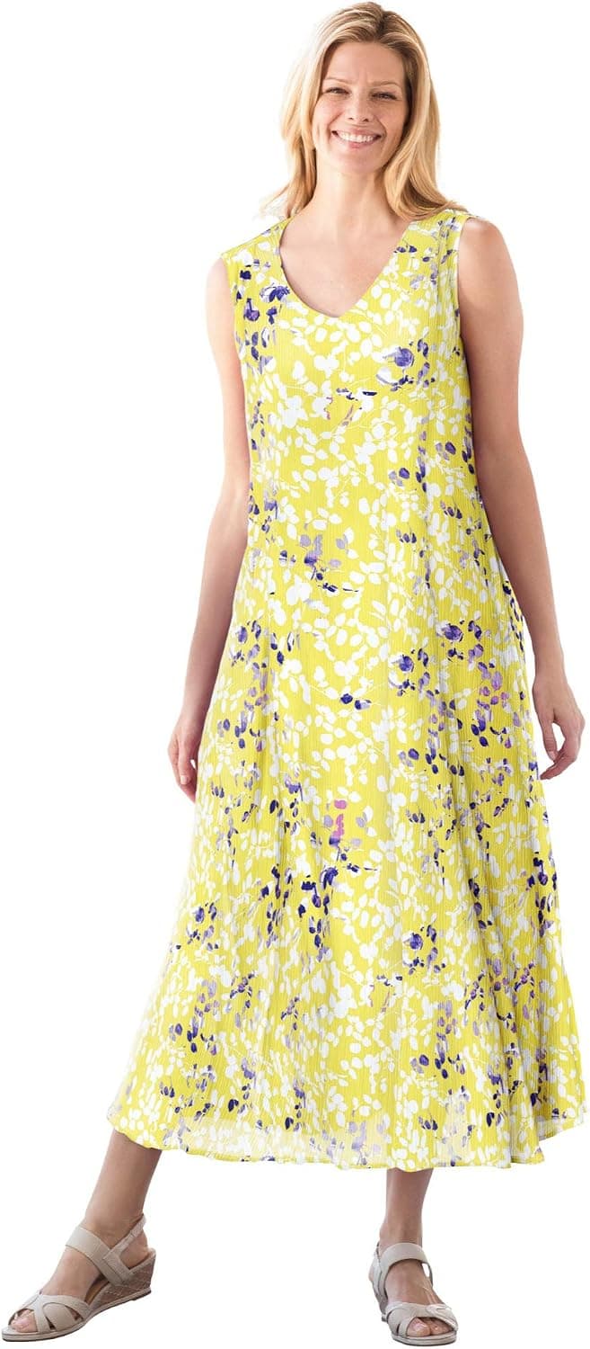 Woman Within Women's Plus Size Sleeveless Crinkle A-Line Dress