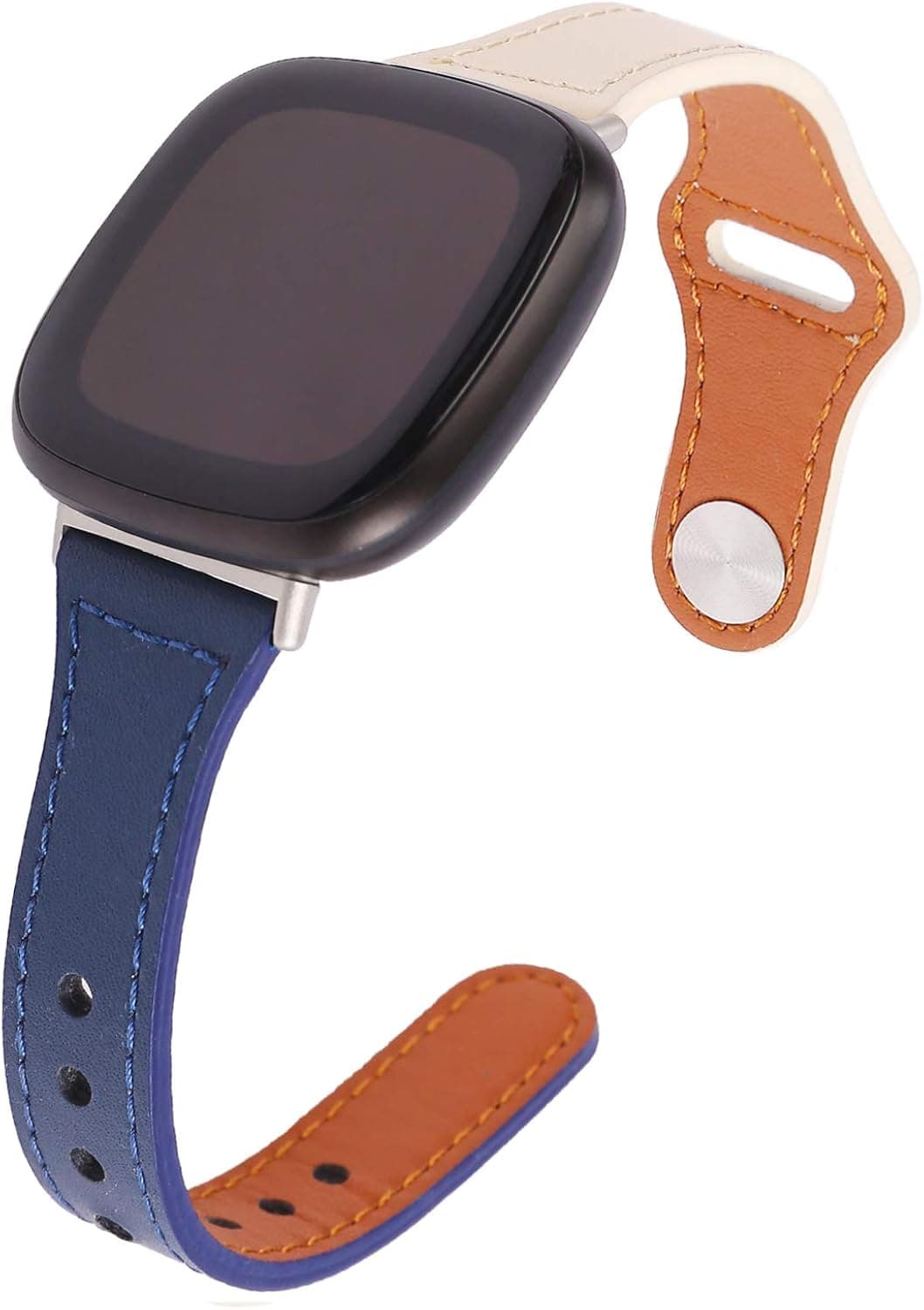 Mtozon Slim Leather Bands Compatible with Fitbit Versa 3/Sense, Replacement Soft Genuine Leather Sport Wristband Women Men