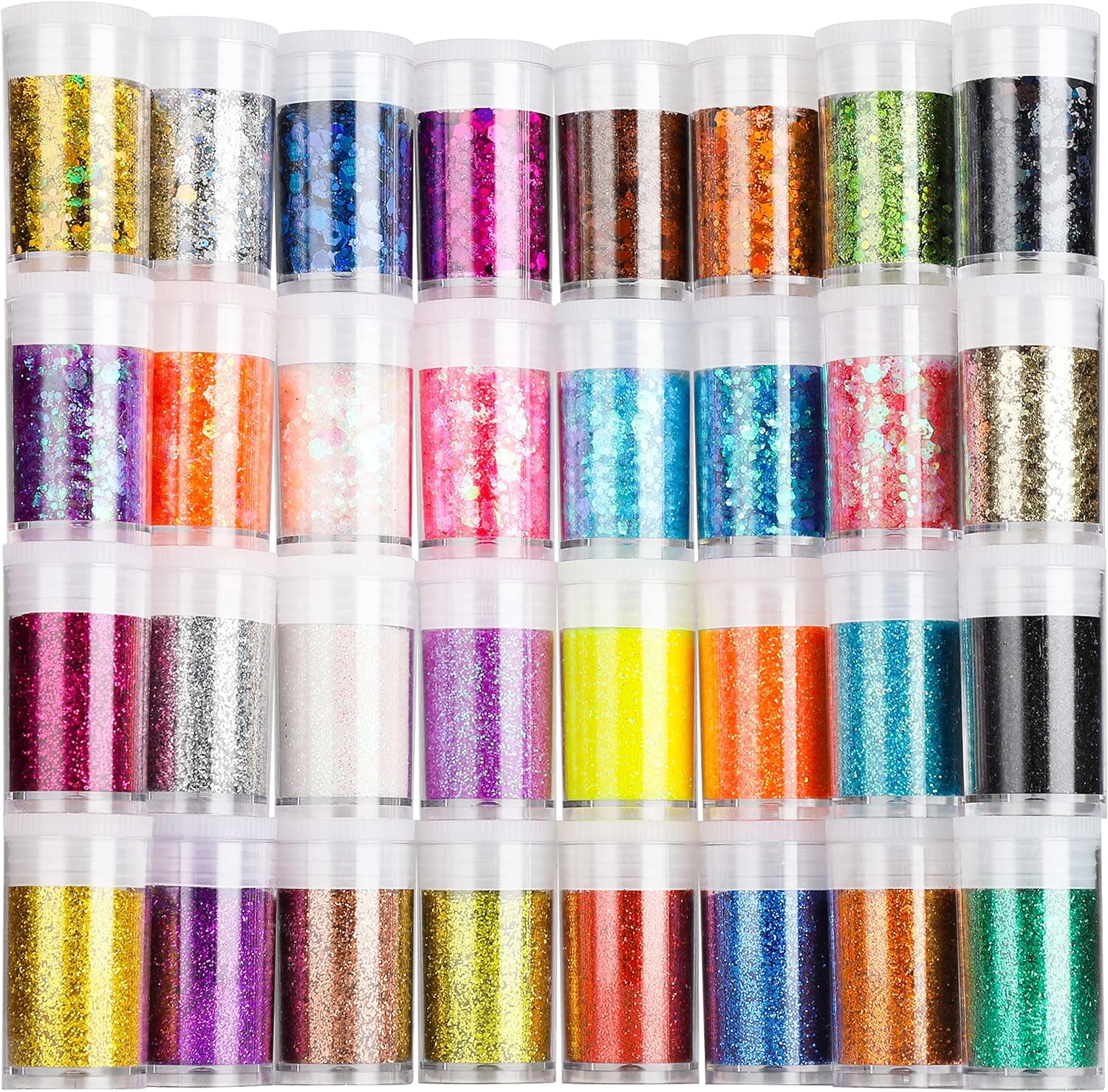 Teenitor Glitter, Fine Glitters and Holographic Chunky Glitters,Glitter for Nails, Glitter Slime, Assorted Glitter, Festival Glitter for Nail Face Hair Body, Glitter for Resin Tumblers, 16+16pcs