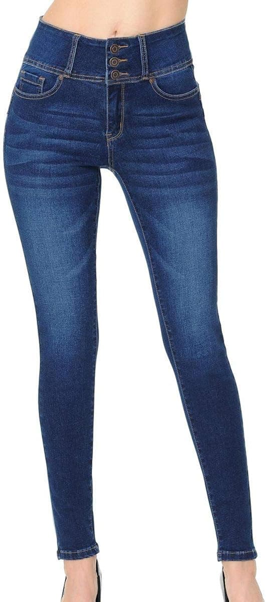 Wax Women's Juniors 'Butt I Love You' Push-Up High-Rise 3 Button Skinny Jeans