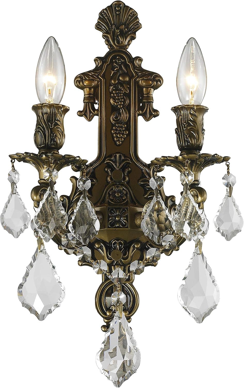 Worldwide Lighting W23315B12 Versailles 2 Light Crystal Wall Sconce, Antique Bronze Finish and Clear Crystal, Medium Fixture, 12" W x 13" H
