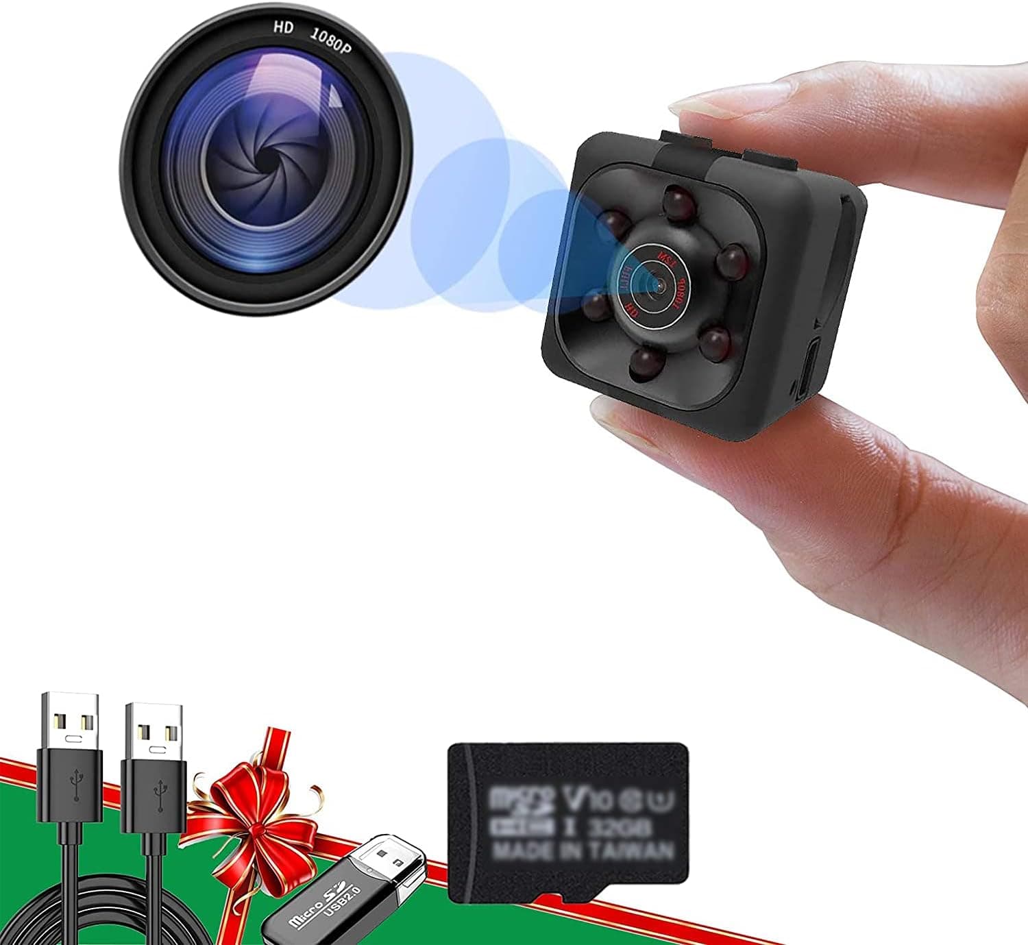 1080P Hidden Camera Portable Mini Spy Camera with 32GB SD Card Smart Camera, Full HD Security Camera with Motion Detection and Night Vision, Surveillance Camera for Indoor Outdoor Car