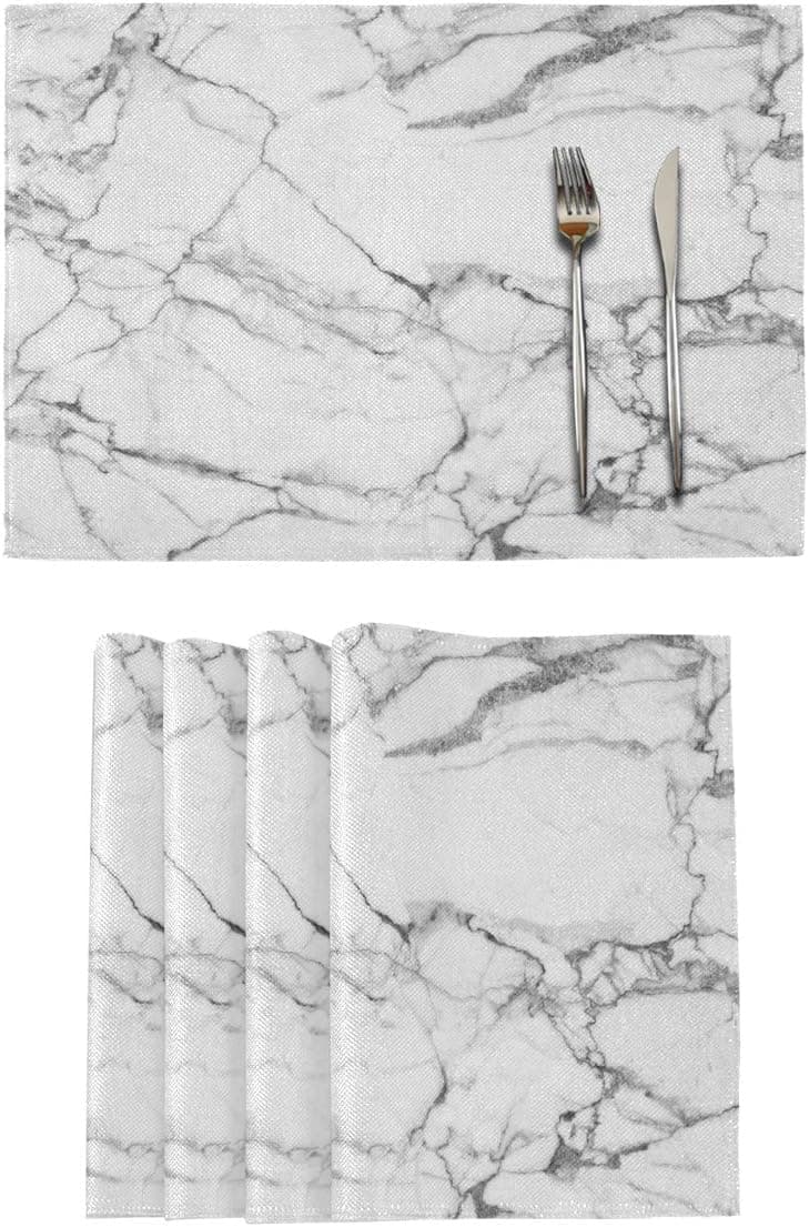 White Gray Marble Stone Placemats Tables Mats Set of 6 for Kitchen Dining Double Sided Tablemats Place Mats Farmhouse Tablemats for Holiday Wedding Party Home Decoration