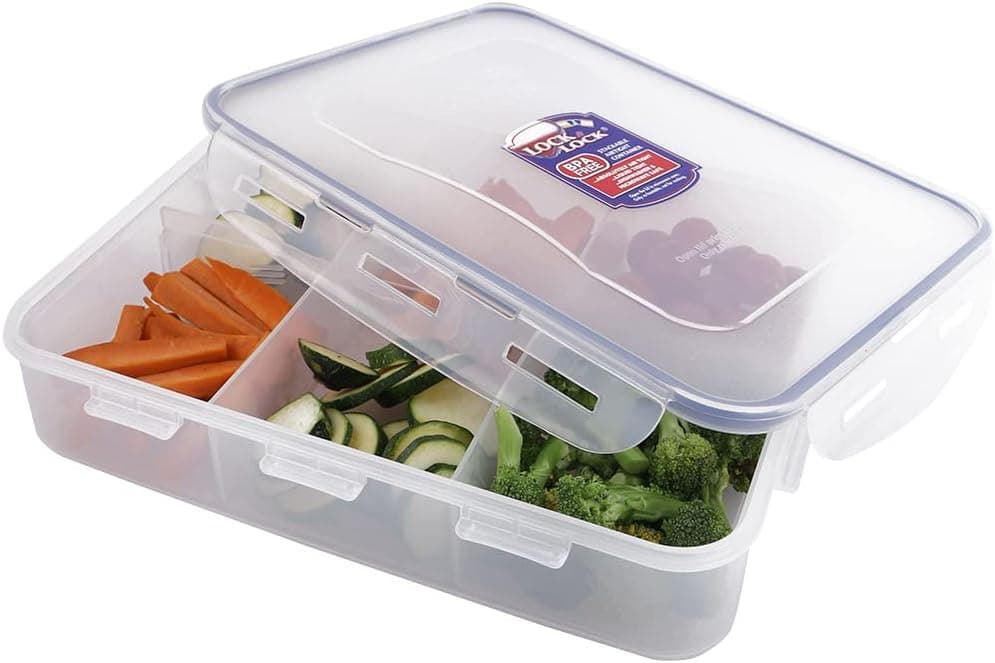 LockandLock Rectangular Food Container with Locking Lid and Divider, 91-Ounce, 11.2-Cup