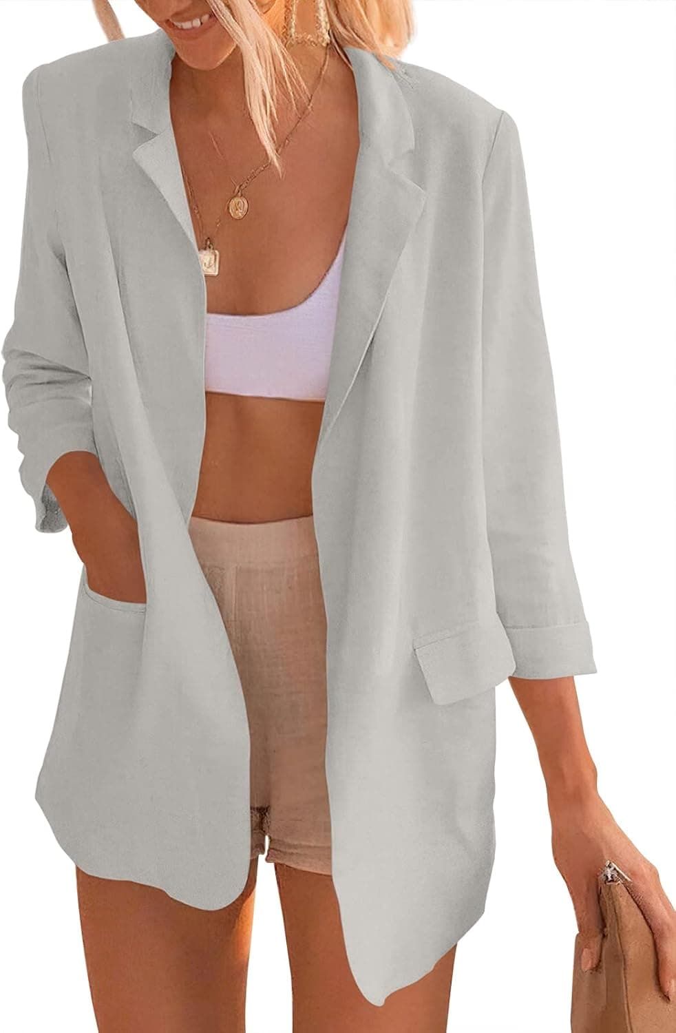 ANRABESS Womens 2023 Spring Summer Casual Open Front Long Sleeve Lightweight Work Office Jackets Blazer Suit