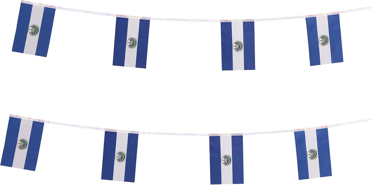 TSMD El Salvador Flag, 100 Feet Salvadoran Flag National Country World Pennant Flags Banner String,Party Decorations for Olympics,Grand Opening,Bar,Sports Events,International Festival Celebration
